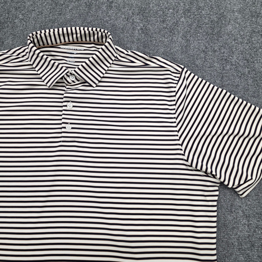 Harlestons Heritage Mens XL Polo Shirt Tailored Fit Striped Short Sleeve Navy
